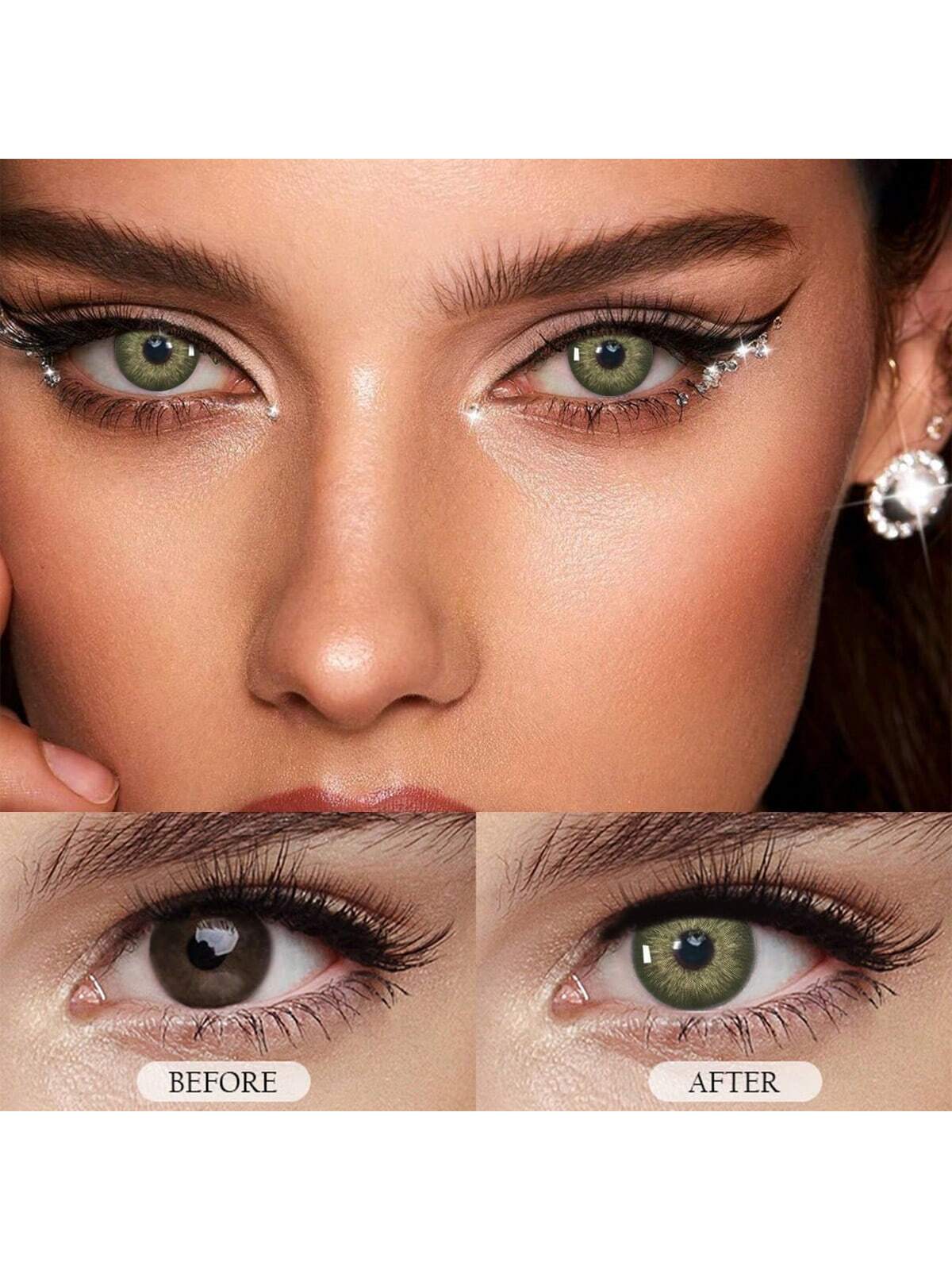 SHEIN 2 Pieces Gray Brown Color Contact Lenses Eye Makeup Soft Contact Lenses Annual Glasses Cosmetic Soft Lens