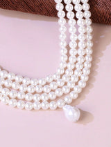 SHEIN 1pc Vintage Baroque Style Asymmetrical Faux Pearl Multi-Layer Choker Necklace, Suitable For Women's Daily, Evening, Party Wear