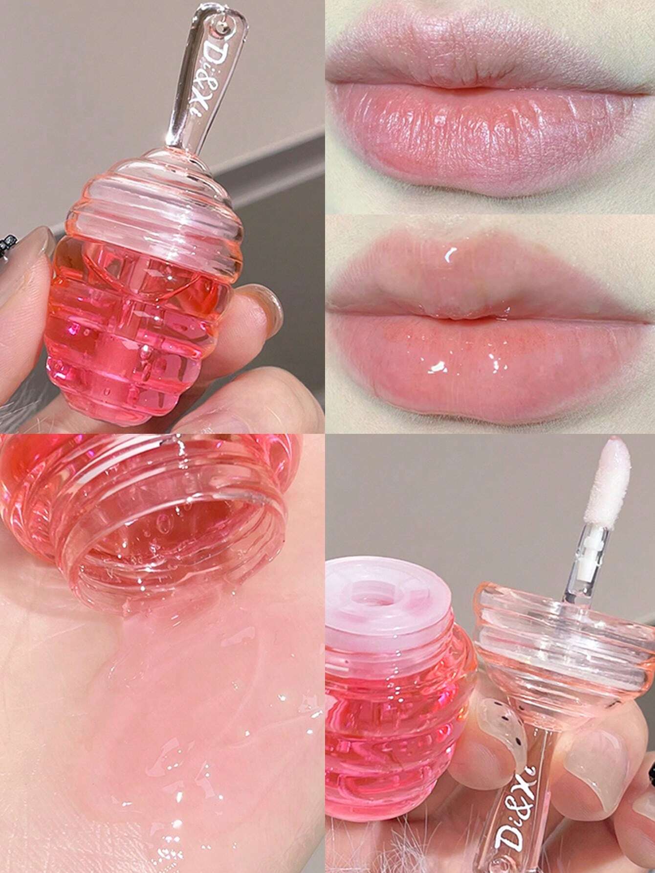 SHEIN Little Honey Jar Lip Oil Set,No-Sticky Gloss Lip Balm Lip Care