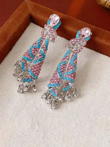 SHEIN 1 Pair Luxury French Style Colorful Silk Crystal Tassel Earrings, Elegant Jewelery