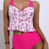 SHEIN Floral Ruffle Hem High Waisted Bikini Swimsuit