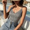 SHEIN Houndstooth Tie Back Cami Bodysuit