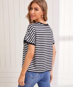 Alternative view of SHEIN Patch Pocket Two Tone Striped Tee