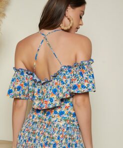 Alternative view of SHEIN Cold Shoulder Ruffle Trim Ditsy Floral Top