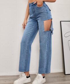 Alternative view of SHEIN High Waist Ripped Straight Jeans
