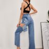 SHEIN High Waist Ripped Straight Jeans