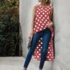 SHEIN Polka Dot Sleeveless High Low Longline Blouse