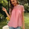 Solid Mock Neck Yoke Blouse