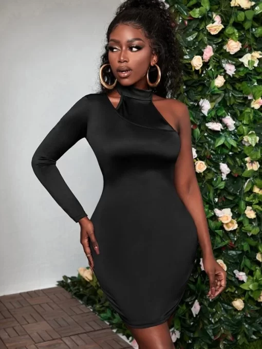 SHEIN SXY Asymmetrical Neck Bodycon Dress
