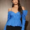 SHEIN Cold Shoulder Peplum Hem Blouse