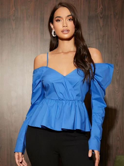 SHEIN Cold Shoulder Peplum Hem Blouse