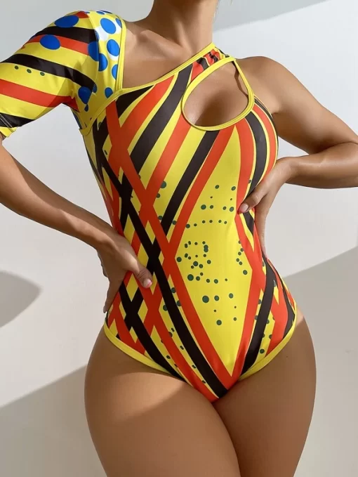 SHEIN Striped Asymmetrical One Piece Swimsuit