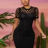 SHEIN SXY Hollow Out Fuzzy Panel Bodycon Dress
