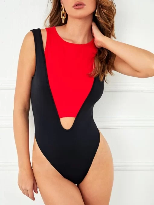 SHEIN X Margot BREARD Two Tone Cut Out Bodysuit