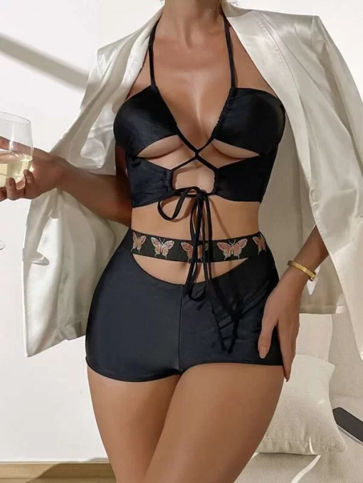 SHEIN Cut-out Lace Up Bikini Swimsuit