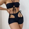 SHEIN Cut Out Tie Front Halter Shorts Bikini Swimsuit