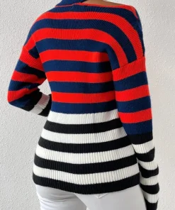 Alternative view of SHEIN  Striped Pattern Cut Out Drop Shoulder Sweater