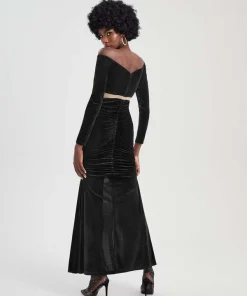 Alternative view of SHEIN X Dayra Couture Off Shoulder Contrast Mesh Ruched Split Thigh Velvet Dress