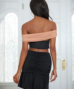 Alternative view of SHEIN Off Shoulder Two Tone Hook And Eye Asymmetrical Hem Top
