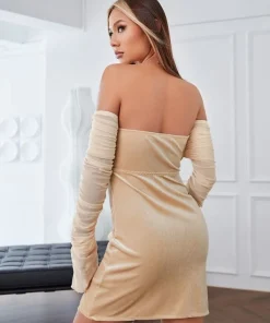 Alternative view of SHEIN ICON Off Shoulder Ruched Split Hem Bodycon Dress