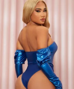 Alternative view of SHEIN SXY Twist Cutout Front Gigot Sleeve PU Leather Bodysuit