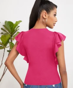 Alternative view of SHEIN PETITE Solid Ruffle Trim Tee