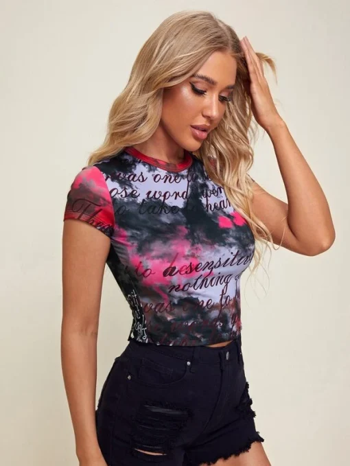 SHEIN Unity Slogan Graphic Tie Dye Tee