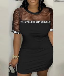 Alternative view of CHICME Letter Pattern Fishnet Patch T-shirt Dress