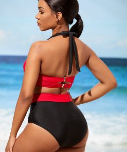 Alternative view of High Waisted Bowknot Color Block Bikini Set Rosewe®
