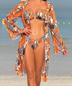 Alternative view of SHEIN Leopard Halter Bikini Swimsuit With Kimono