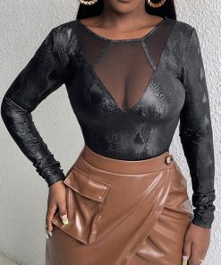 Alternative view of SHEIN Slayr Snakeskin Print Mesh Insert Top