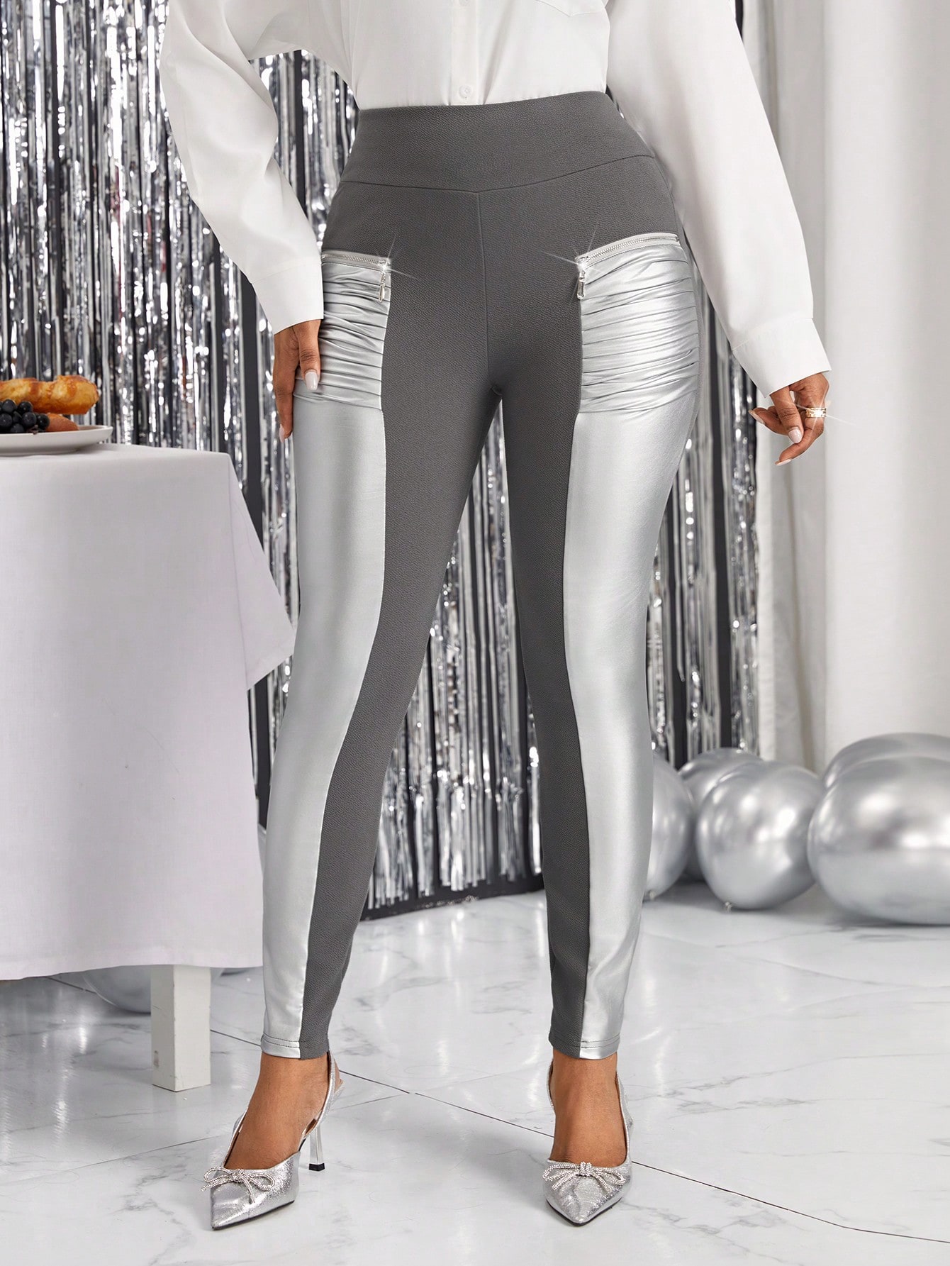 SHEIN Lady Two Tone Ruched Wide Waistband Leggings