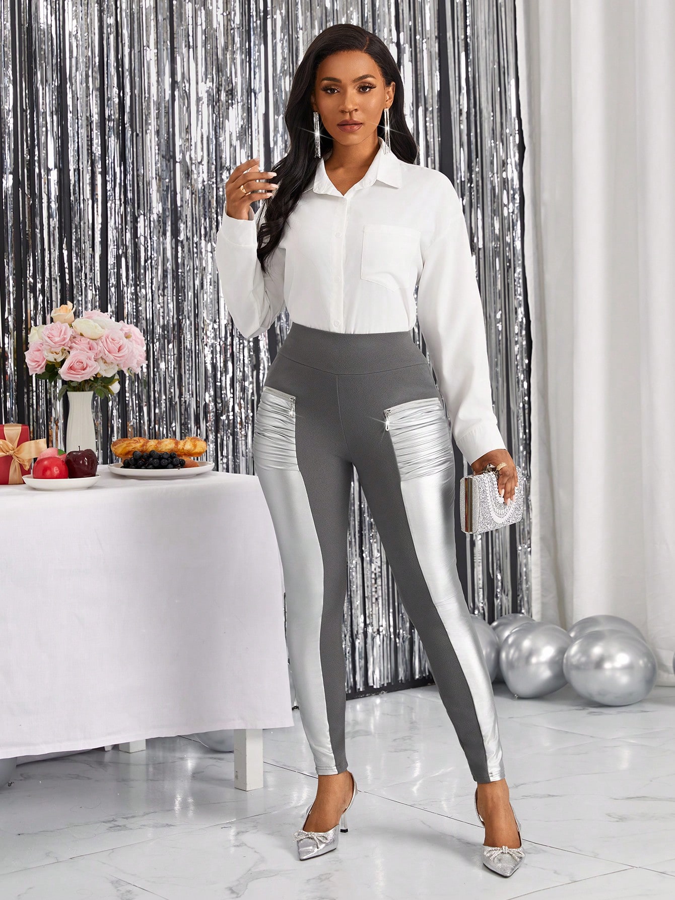 SHEIN Lady Two Tone Ruched Wide Waistband Leggings - Image 4