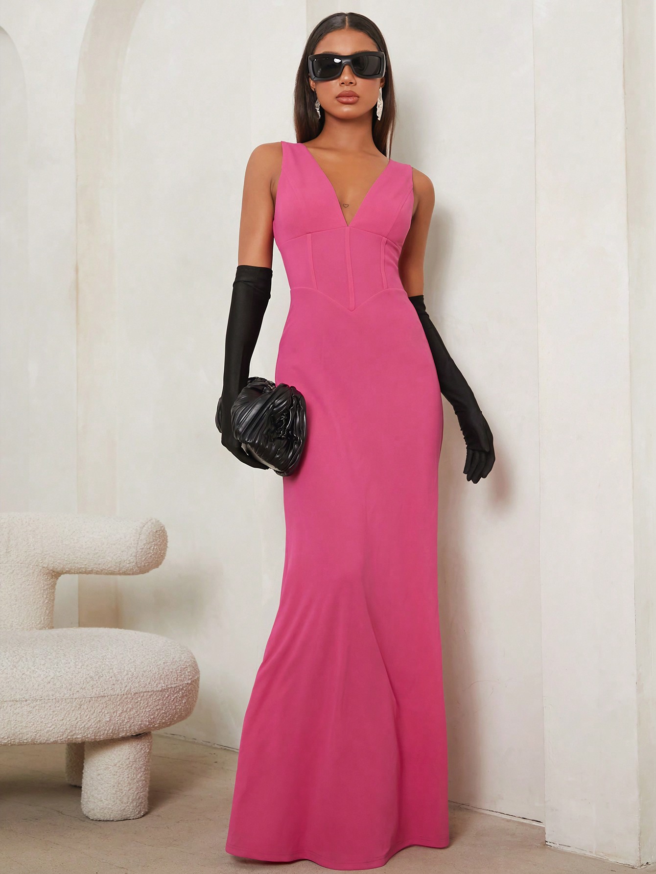 SHEIN Tall Solid Mermaid Hem Maxi Dress Without Gloves