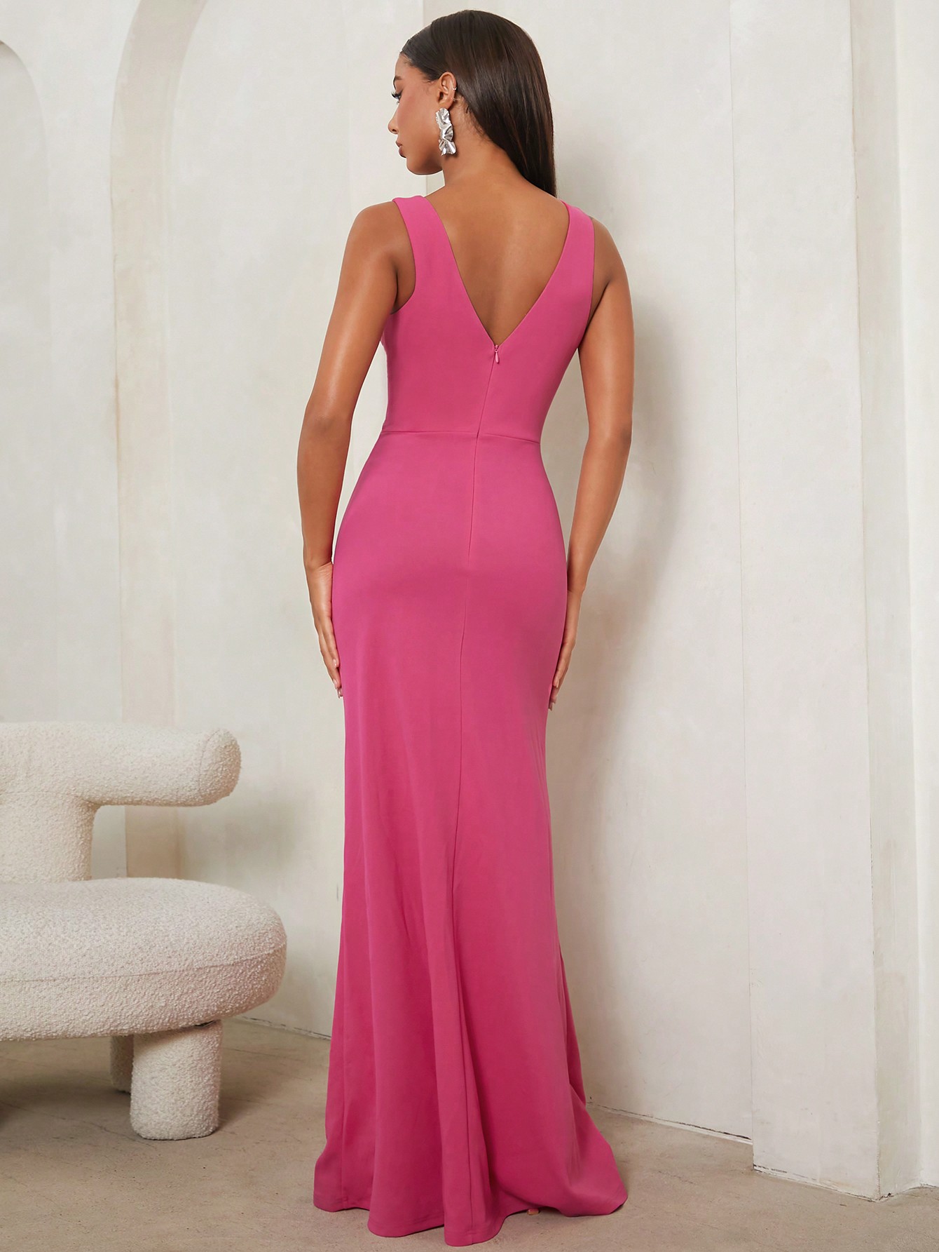 SHEIN Tall Solid Mermaid Hem Maxi Dress Without Gloves - Image 2