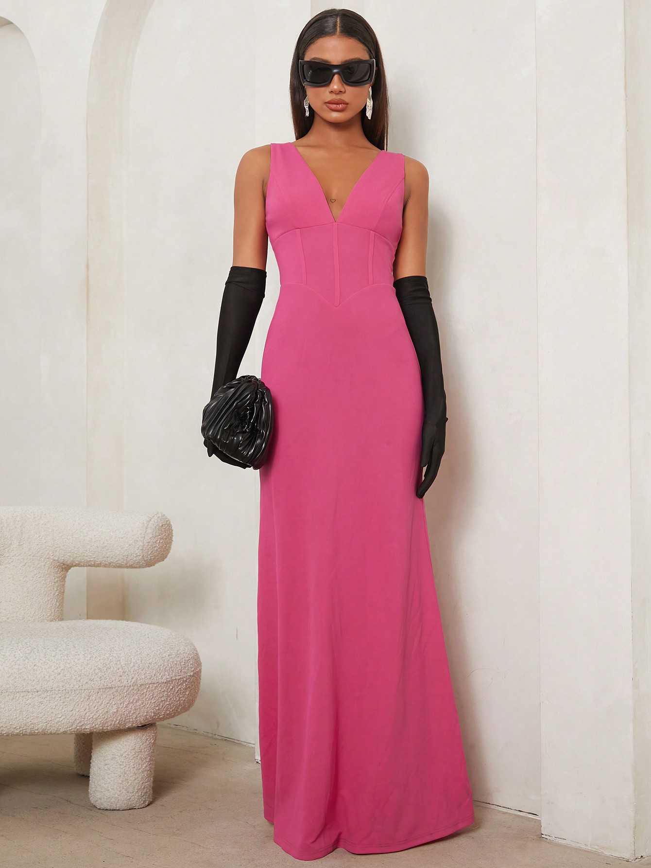 SHEIN Tall Solid Mermaid Hem Maxi Dress Without Gloves - Image 3