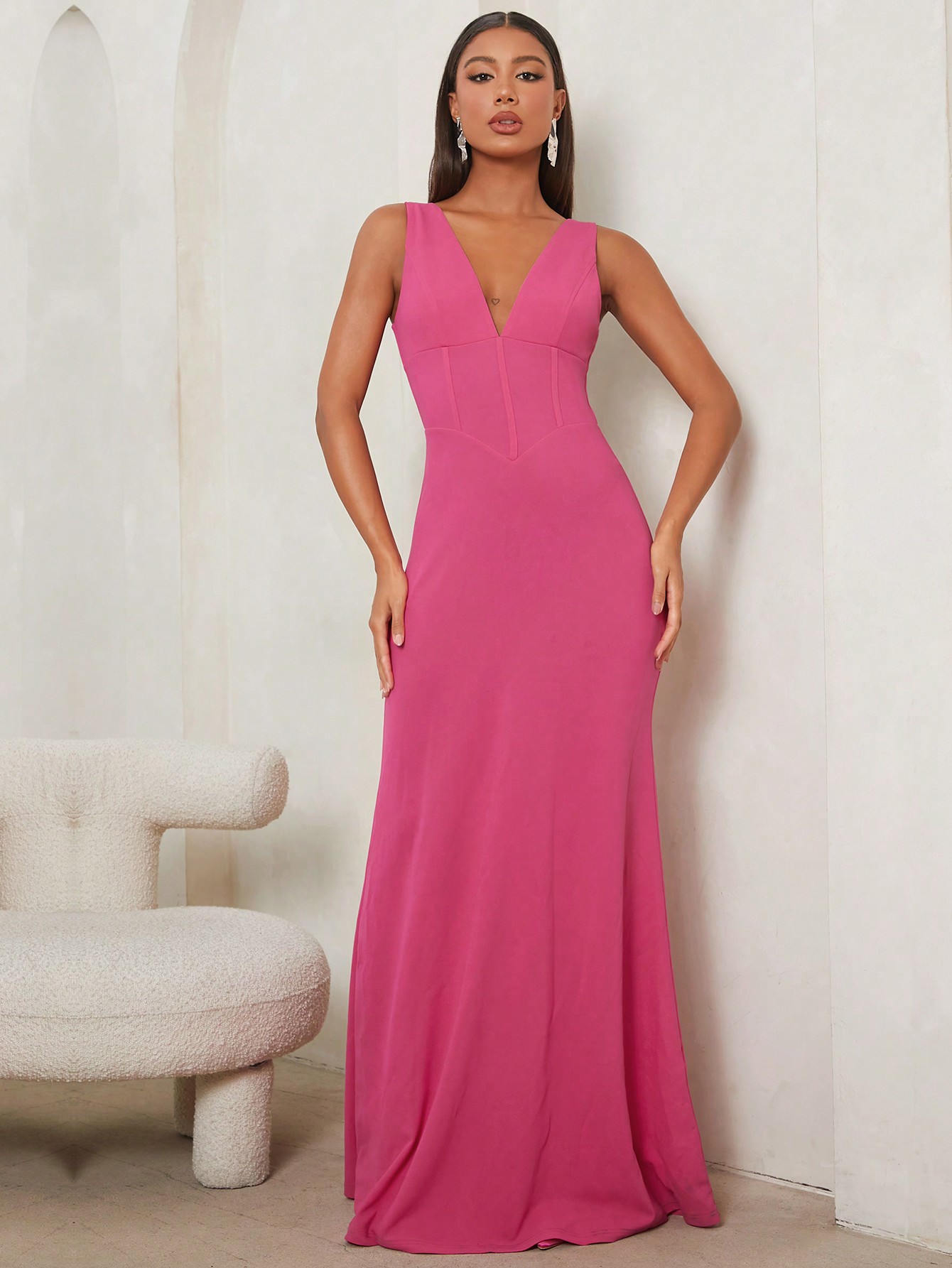 SHEIN Tall Solid Mermaid Hem Maxi Dress Without Gloves - Image 4