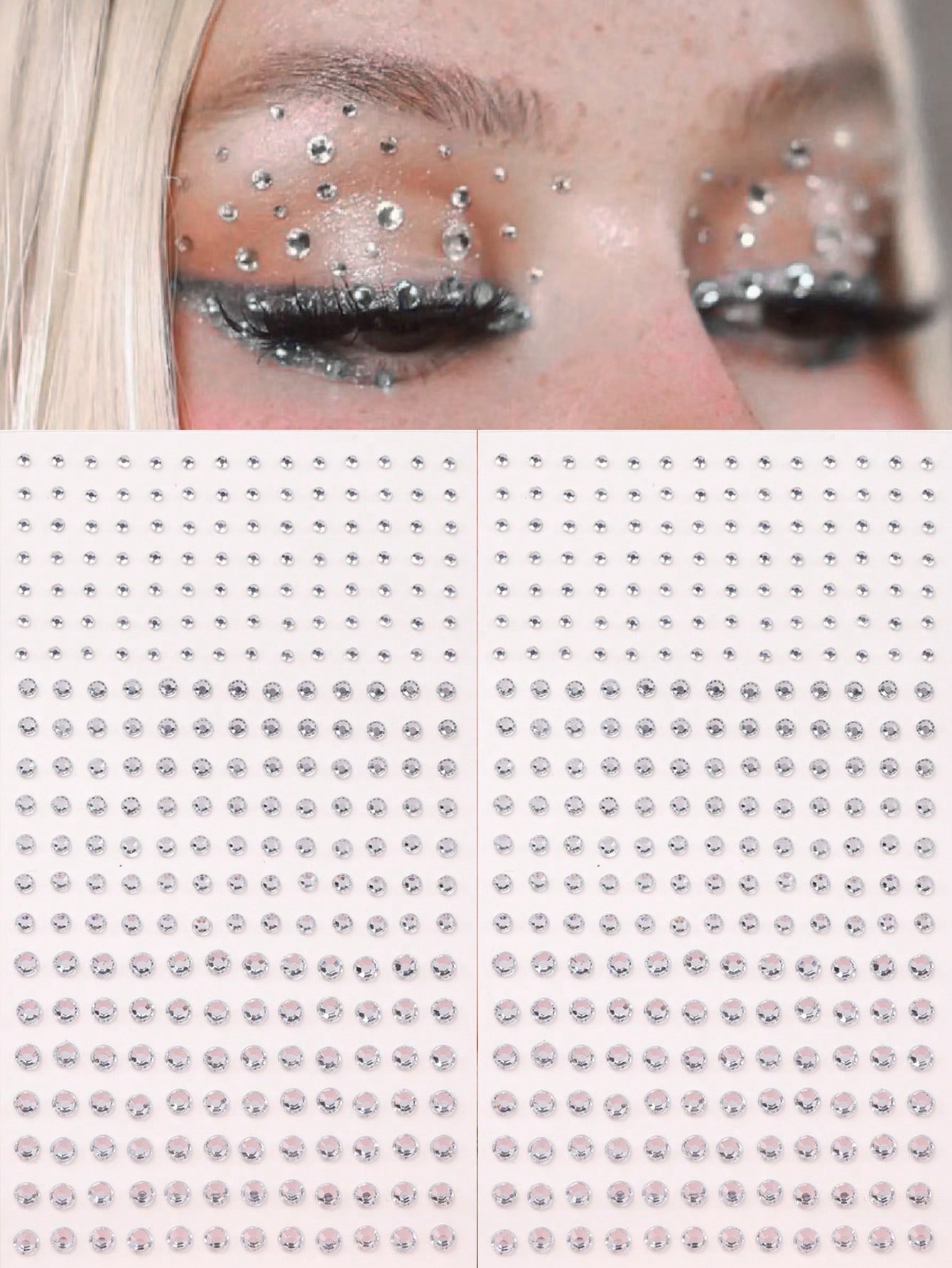 SHEIN 2pcs/set 3d Simulation Silver-color Small Beads Rhinestone Sticker For Face Diy Music Festival, Y2k Makeup Party, Carnival Decoration