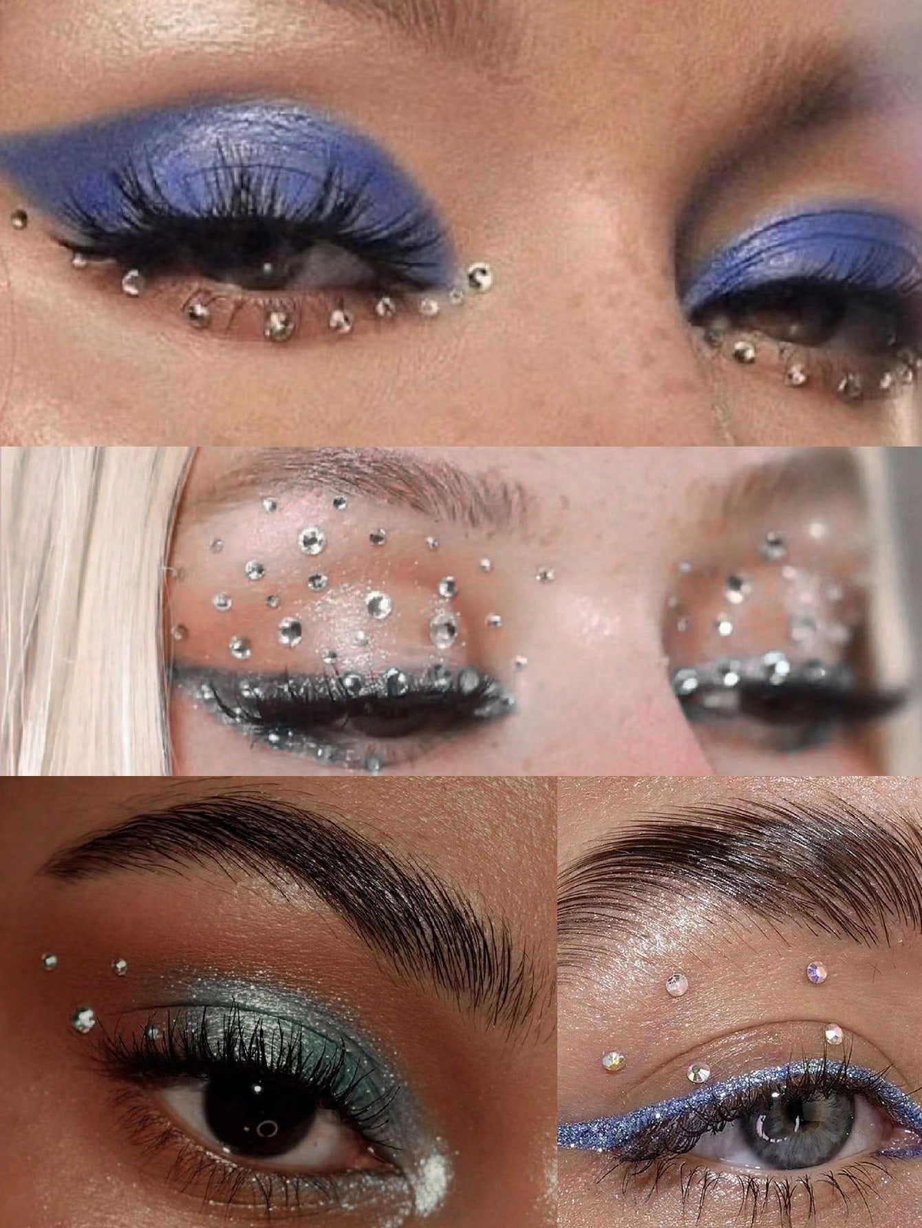 SHEIN 2pcs/set 3d Simulation Silver-color Small Beads Rhinestone Sticker For Face Diy Music Festival, Y2k Makeup Party, Carnival Decoration - Image 2