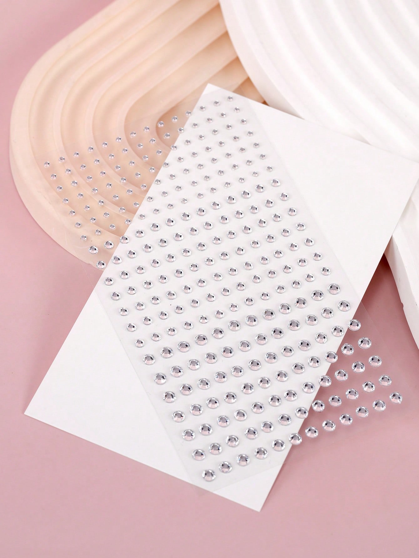 SHEIN 2pcs/set 3d Simulation Silver-color Small Beads Rhinestone Sticker For Face Diy Music Festival, Y2k Makeup Party, Carnival Decoration - Image 3