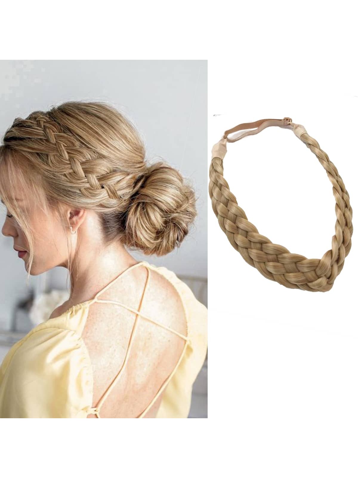 SHEIN Braid Wig Twist Headband Synthetic Braids Twist Elastic Headband With Adjustable Belt Braided Headband Hairpiece Hair Accessories For Women Girls