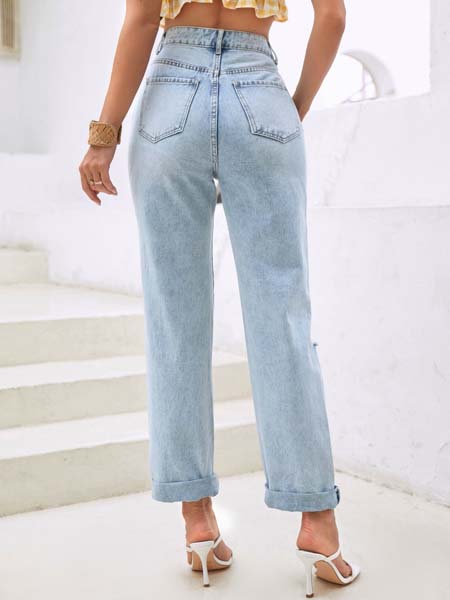 Shein High Waisted Ripped Cuffed Hem Jeans