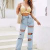 Shein High Waisted Ripped Cuffed Hem Jeans