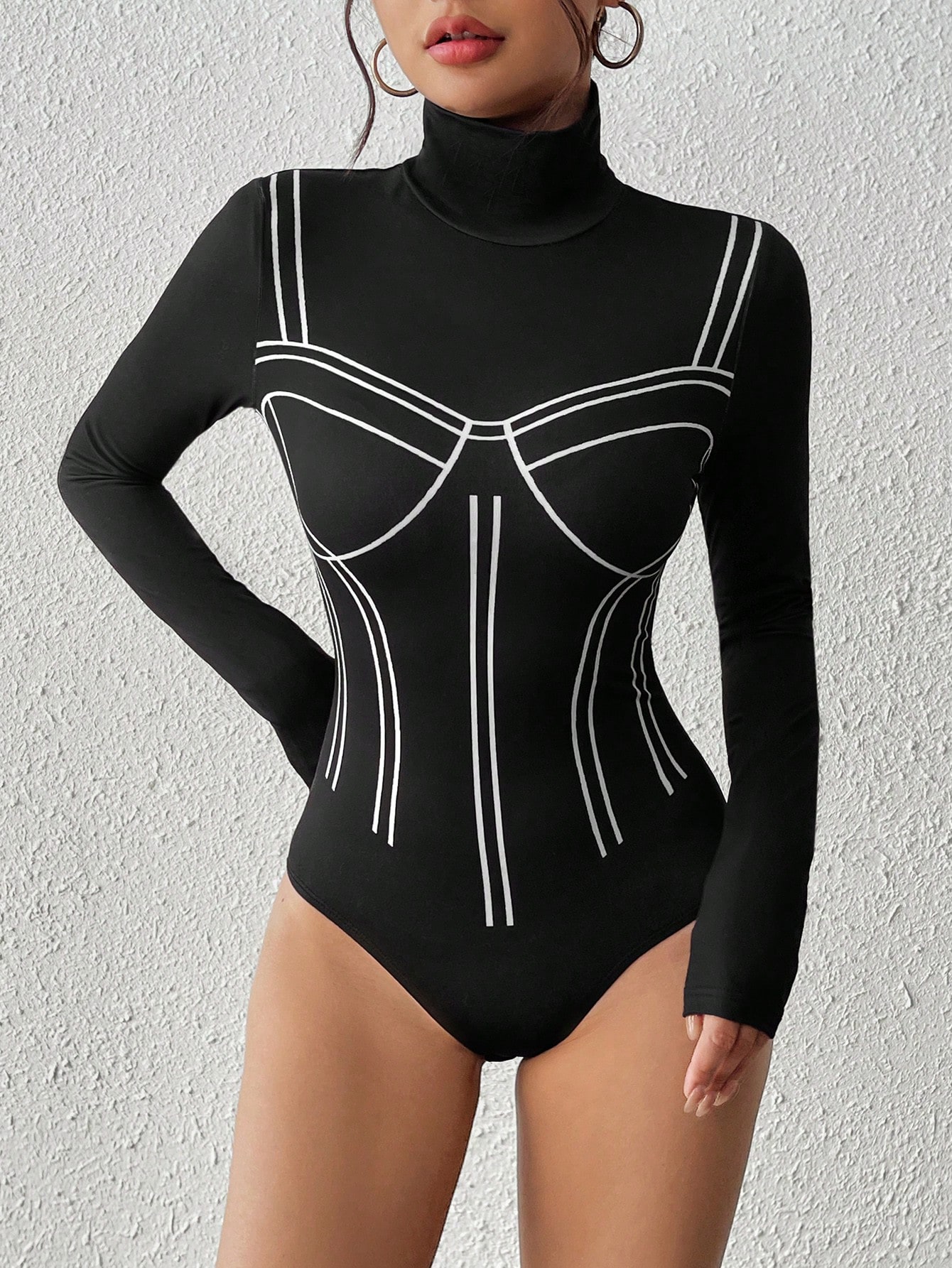 SHEIN Essnce Colorblock Contrast Trim Long Sleeve Bodysuit - Image 2