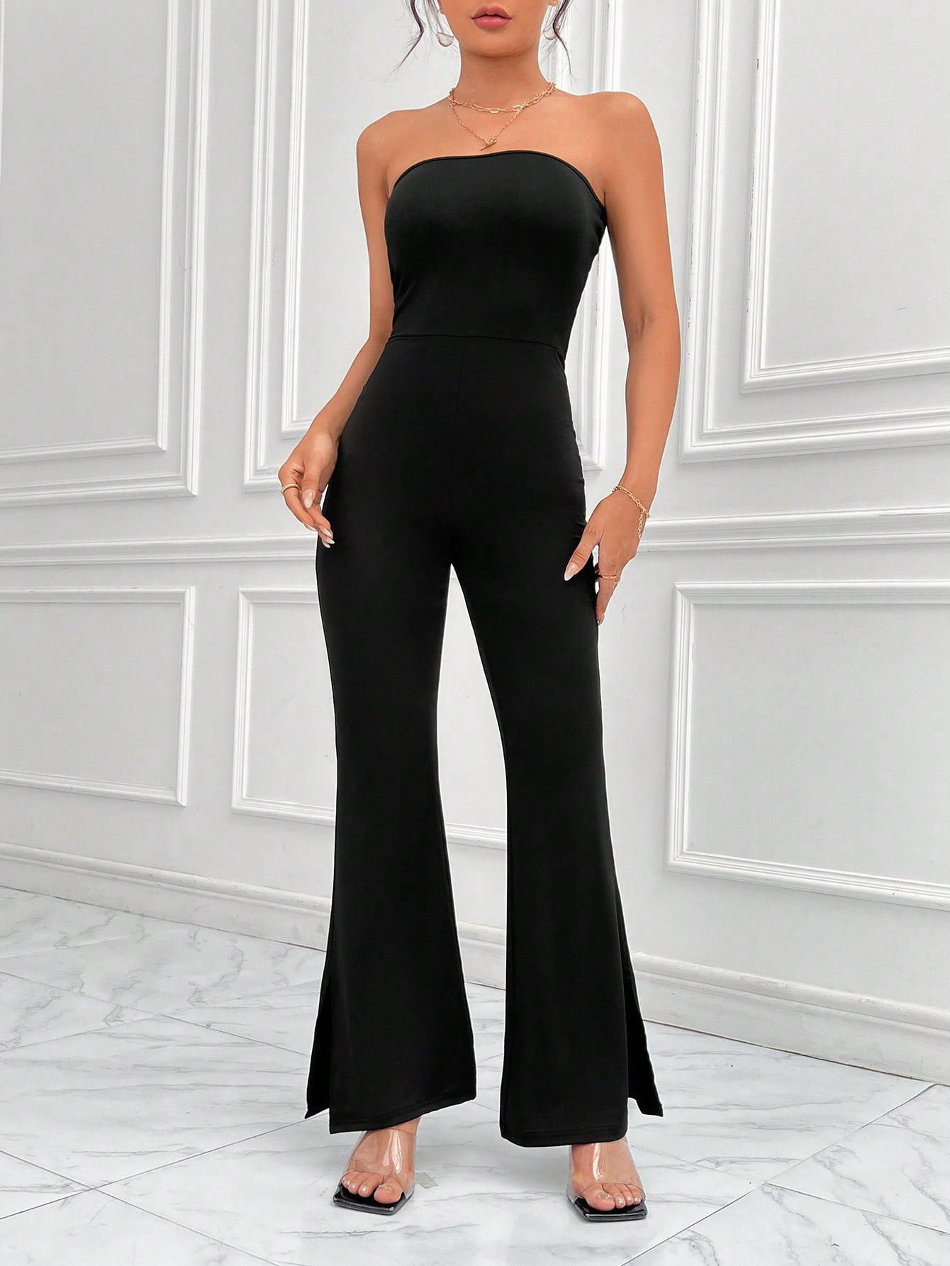 SHEIN Privé Solid Split Hem Tube Jumpsuit Without Belt - Image 3
