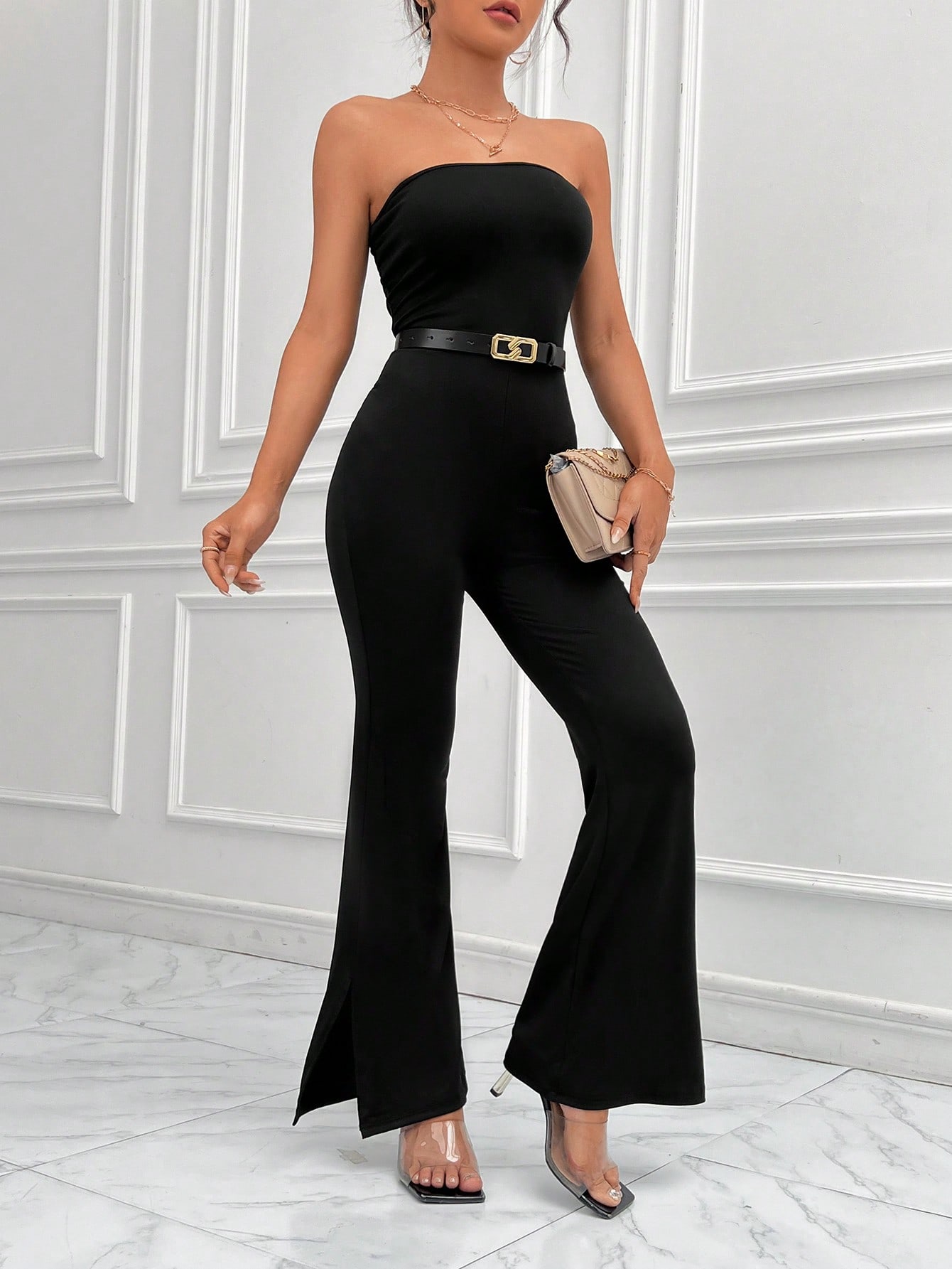 SHEIN Privé Solid Split Hem Tube Jumpsuit Without Belt - Image 4