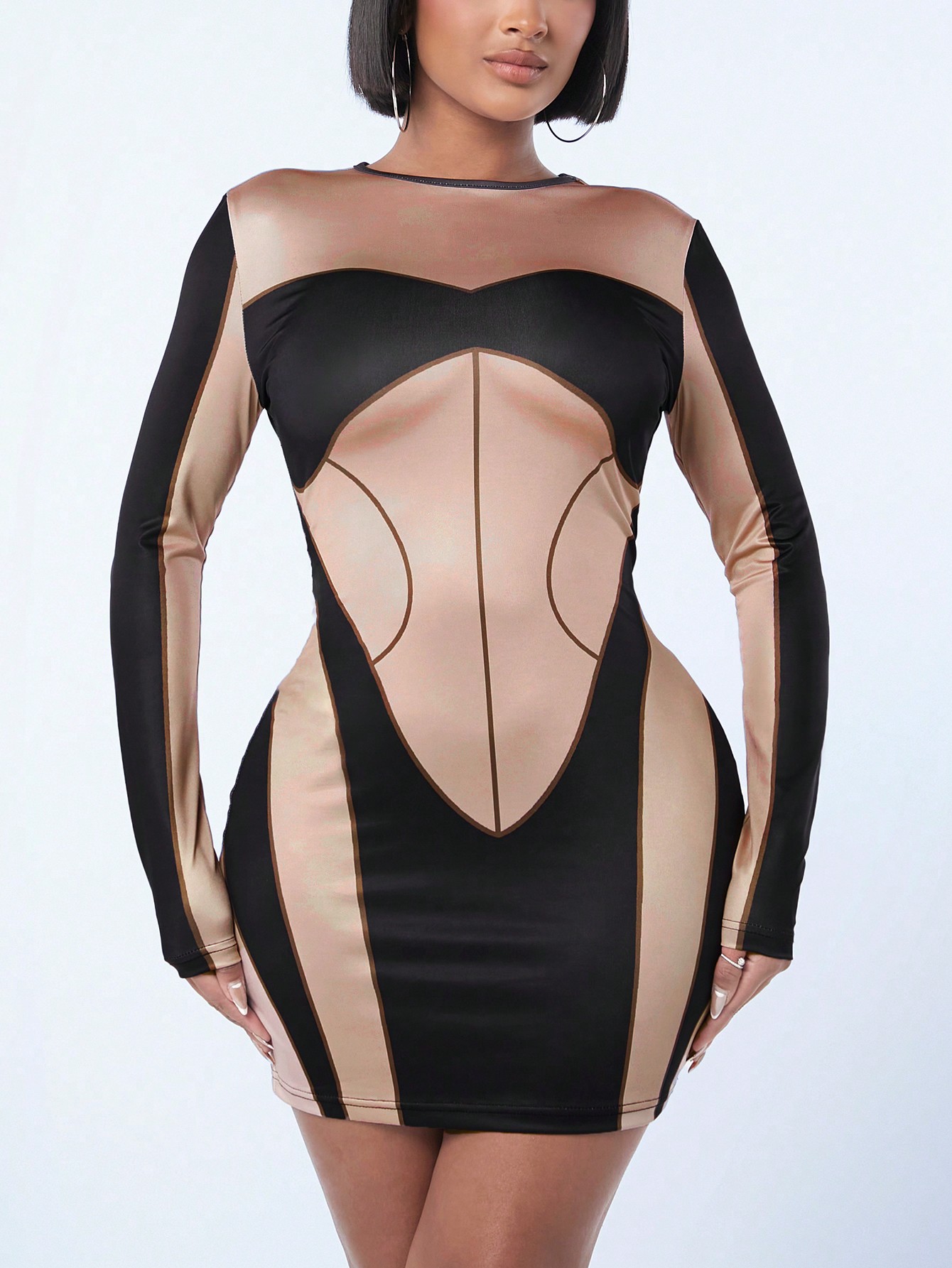 SHEIN SXY Sexy Bodycon Color Block Mini Dress With Graphic Printed For Women, Clubwear, Spring & Valentine's Day - Image 3