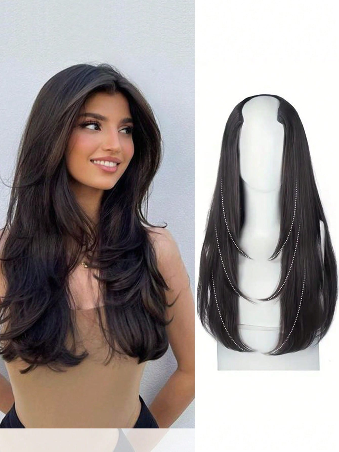 SHEIN Synthetic Long Straight Hair Extenisons 22 Inch Clip In Hair Extension V Shape Heat Resistant Hairpieces For Women Girls