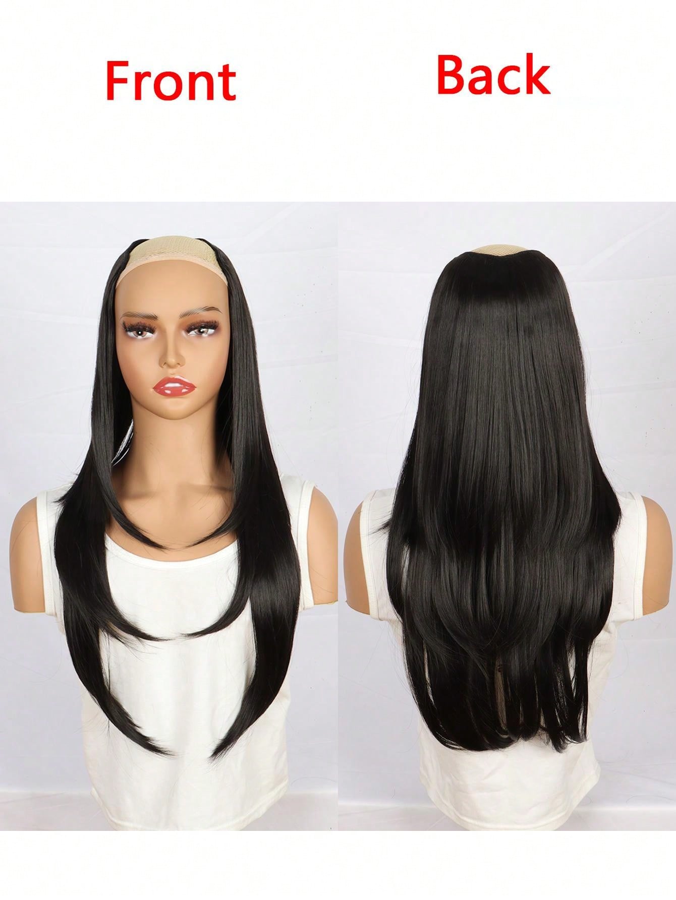 SHEIN Synthetic Long Straight Hair Extenisons 22 Inch Clip In Hair Extension V Shape Heat Resistant Hairpieces For Women Girls - Image 3