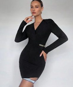 SHEIN BIZwear Chain Detail Asymmetrical Hem Bodycon Dress